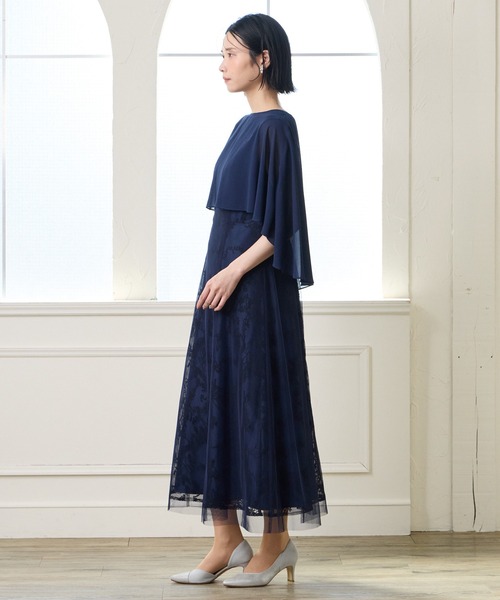 AIMER（エメ） ドレス ケープ付きチュールレース刺繍パーティードレス
