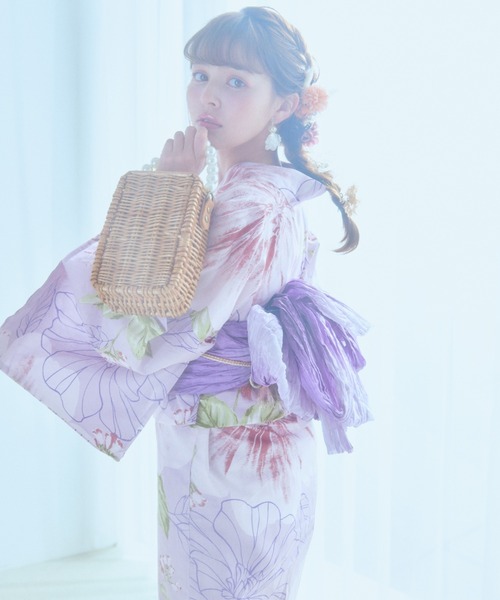 sugar nine 薄紫色 花柄 浴衣 sugar nine 浴衣 浴衣3点セット（浴衣・帯・下駄） レディース