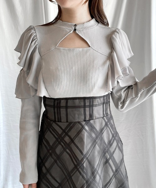 ワンピース 「長袖で再登場!!」シアーチェックドッキングワンピース  