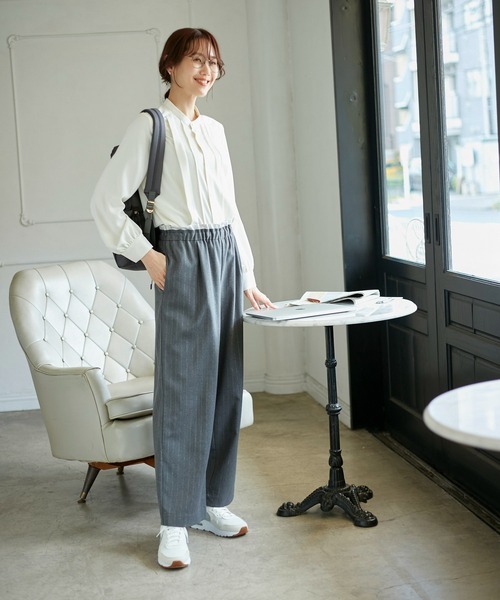 ブラウス シャツ je crois soi プリント　タックペプラム レディース セール】《6color》フリルバンドカラーペプラムブラウス【洗濯機