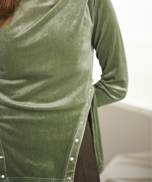 tシャツ side slit velours tops/ サイドスリットベロアトップス レディース loin nuit tシャツ side slit velours tops/ サイドスリット
