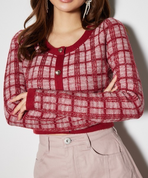 カーディガン 2WAYチェックニットカーデ レディース BlueTrick】 ID
