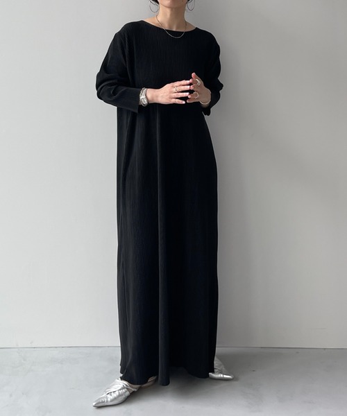 ワンピース デイリー マキシ パーティー 最適 wee9s ワンピース daily super stretch crew neck pleats one