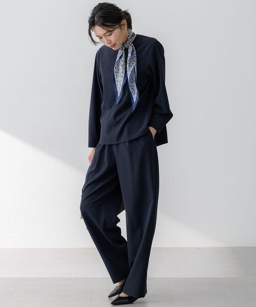 【セットアップ対応/洗える】2WAYストレッチツイルワイド パンツ　38号 セットアップ対応/洗える】2WAYストレッチツイル ワイドパンツ