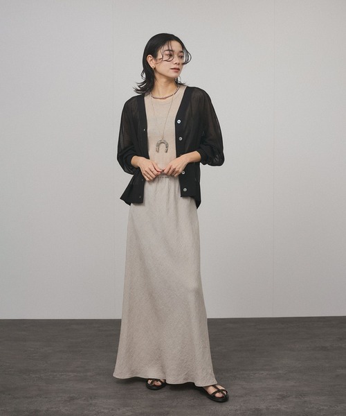 SALON adam et rope' カーディガン ブライトラメVネックシアー