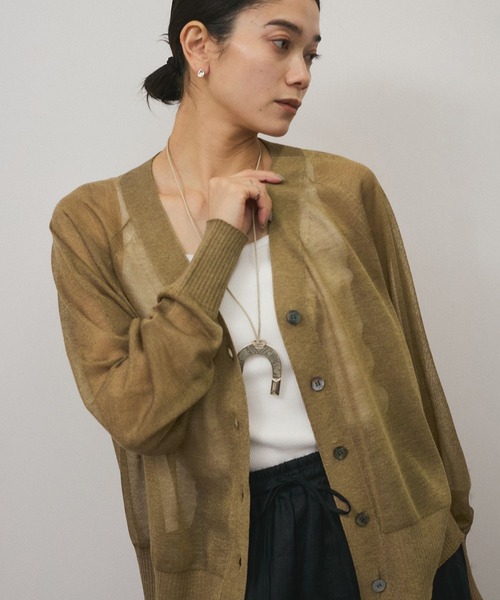 SALON adam et rope' カーディガン ブライトラメVネックシアー