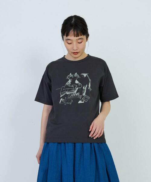 tシャツ 「アーティストコラボ」LOISIR×TORANEKOBONBONイラストプリントTシャツ レディース