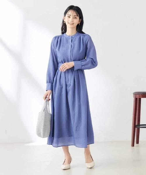 ストライプポロシャツフレアワンピース タイト フレアから選べるストライプ柄シャツワンピース[品番