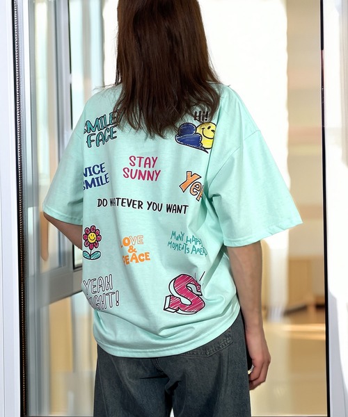 カラフルアートプリントオーバーサイズTシャツ ＆ビッグプリント オーバーサイズTシャツ＜ホワイト＞(S