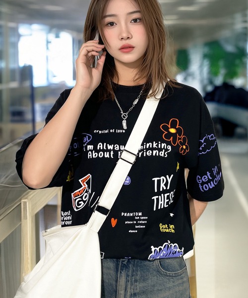 Candlestick tシャツ 半袖 レトロ グラフィック オーバーサイズ 韓国