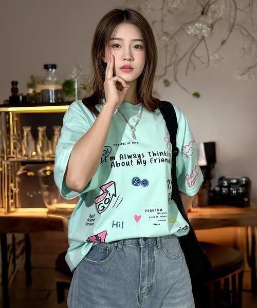 Candlestick tシャツ レトロ グラフィック オーバーサイズ 韓国