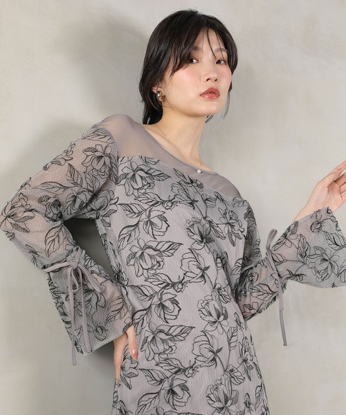 Kana ドレス フラワー刺繍 袖リボン ドレス ワンピース パーティー