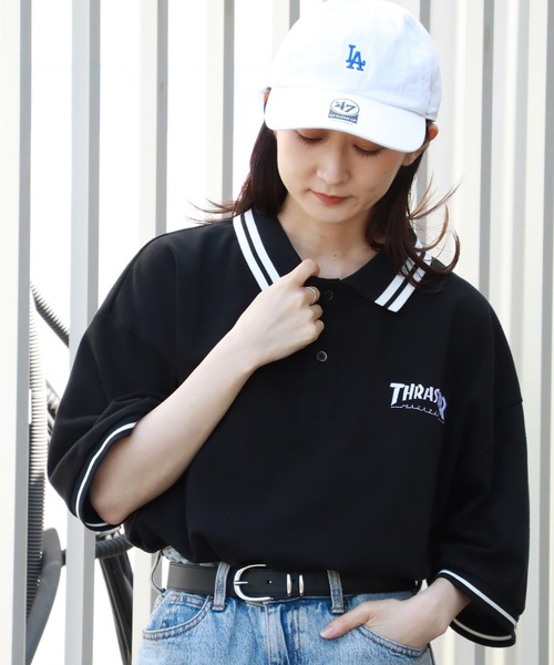 THRASHER ポロシャツ 「THRASHER/スラッシャー」襟ライン半袖