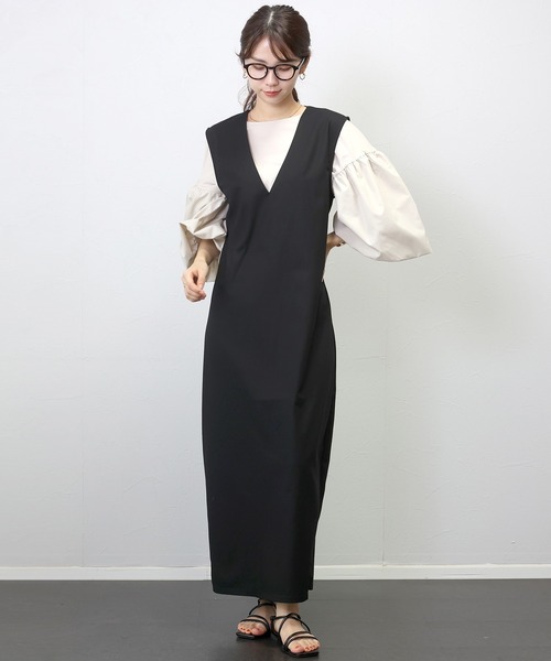 Aletta vita ワンピース リネンブレンド深Vネックワンピース