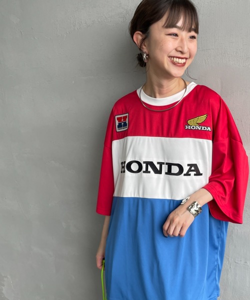 tシャツ 「HONDA×JEANS FACTORY/ホンダ×ジーンズファクトリー」 HONDA コラボレーション レーシング ジャージTシャツ レディ