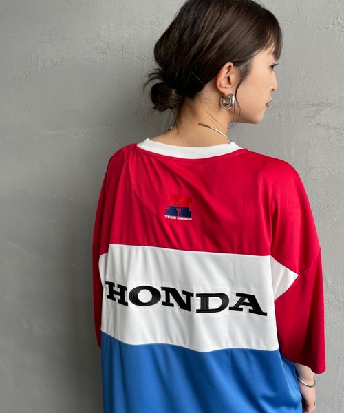 tシャツ 「HONDA×JEANS FACTORY/ホンダ×ジーンズファクトリー」 HONDA コラボレーション レーシング ジャージTシャツ レディ JEANS FACTORY tシャツ 「HONDA×JEANS FACTORY/ホンダ×ジーンズ