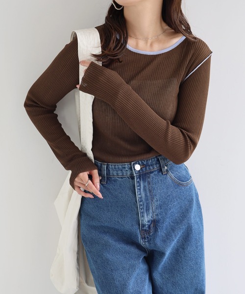 トップス Me andme ニット セーター シアーバイカラー長袖ニットトップス