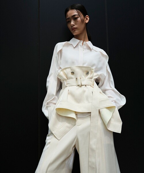 villd ワンショルダー リネン ベスト ベルト ジャカード ビスチェ UNITED TOKYO ベスト ジレ 2way Belted Bustier｜ウォッシャブル