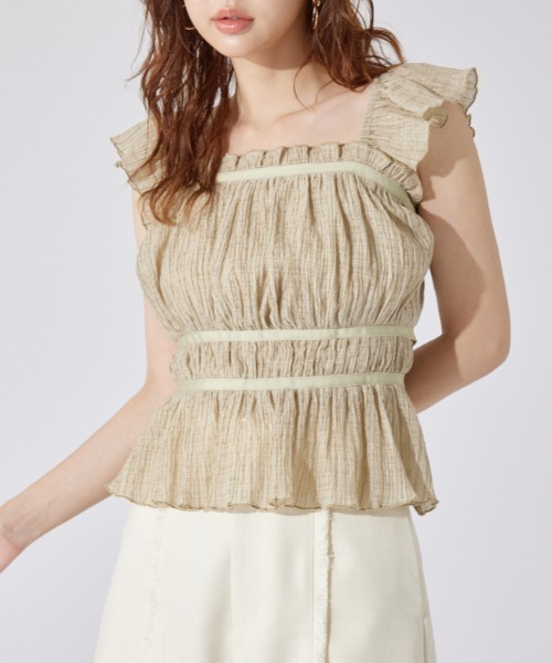 ブラウス シャツ フリルギャザートップス 夏服 レディース rienda ブラウス シャツ フリルギャザートップス 夏服