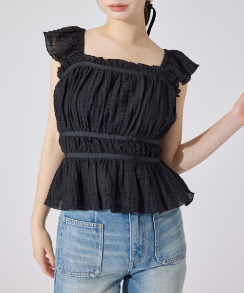 ブラウス シャツ フリルギャザートップス 夏服 レディース
