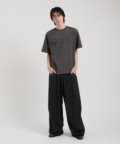 スウェット コントラストストライプデザイン ワイドレッグパンツ ZIGZAG STRIPE WIDE-LEG TROUSERS ジグザグストライプワイド