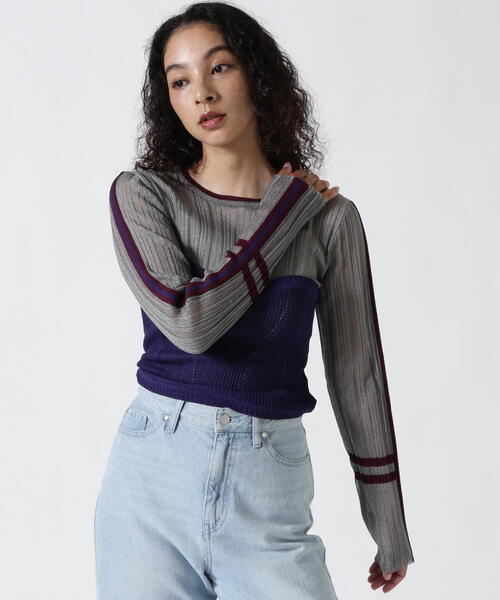 ニット セーター AULA AILA/アウラアイラ/BARE TOP SHEER RIB KNIT/ベアトップシアーリブニット レディース