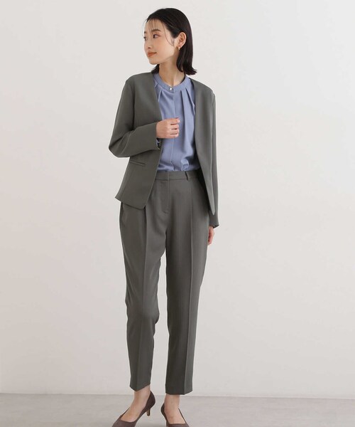 「NATURAL BEAUTY BASIC」 ノーカラージャケット MEDIUM ネイビー レディース