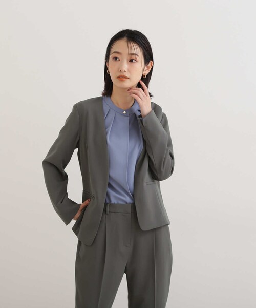 「NATURAL BEAUTY BASIC」 ノーカラージャケット MEDIUM ネイビー レディース