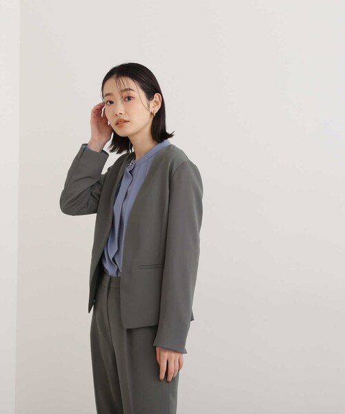 「NATURAL BEAUTY BASIC」 ノーカラージャケット MEDIUM ネイビー レディース