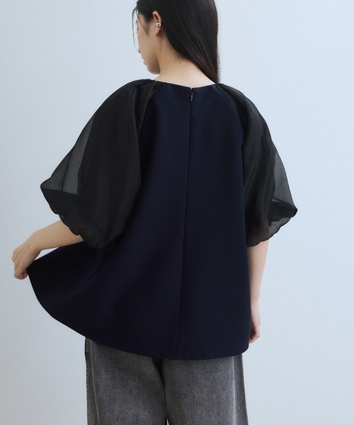 ADAM ET ROPE パフスリーブ　シアー　ブラウス　フリーサイズ ADAM ET ROPE' ブラウス シャツ 「WEB限定」シアーパフスリーブ