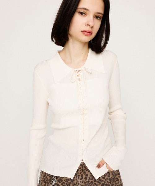 ニット セーター 「2025AW」LACE UP H/G TOPS レースアップ ハイゲージ トップス 秋服 レディース