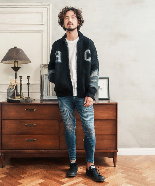 「CAMBIO」 ダメージ加工デニムパンツ M グレー メンズ