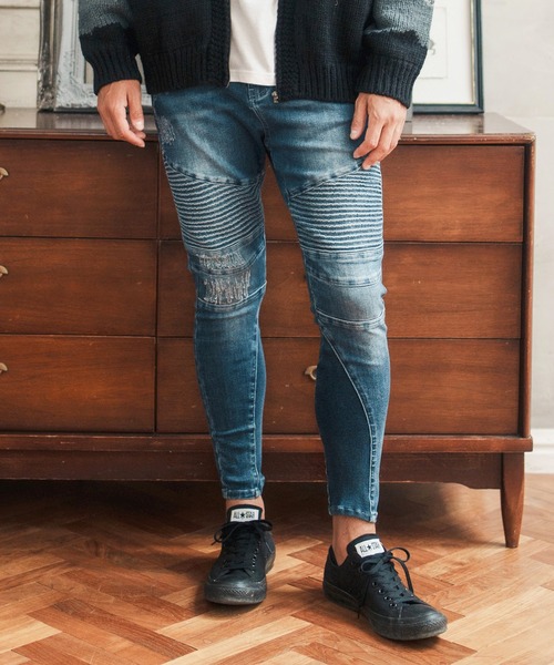 「CAMBIO」 ダメージ加工デニムパンツ M グレー メンズ