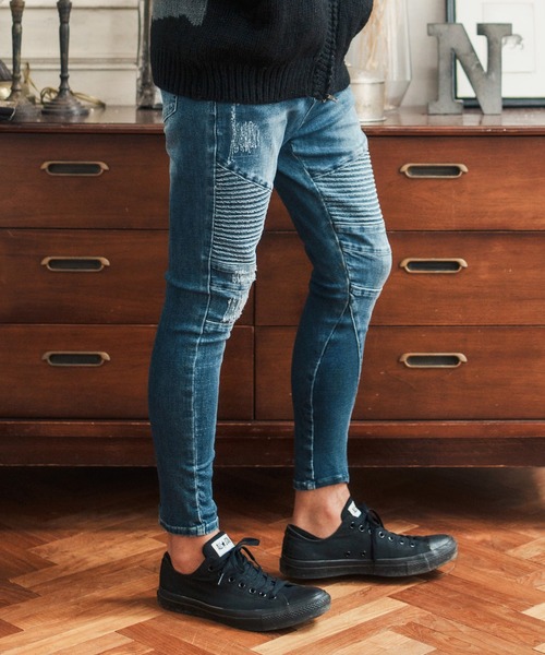 「CAMBIO」 ダメージ加工デニムパンツ M グレー メンズ