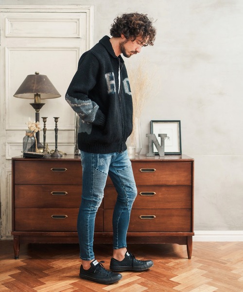 「CAMBIO」 ダメージ加工デニムパンツ M グレー メンズ
