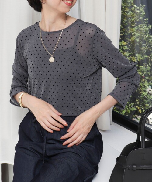 NOLLEY'S tシャツ ラメフロッキードットプルオーバーカットソー