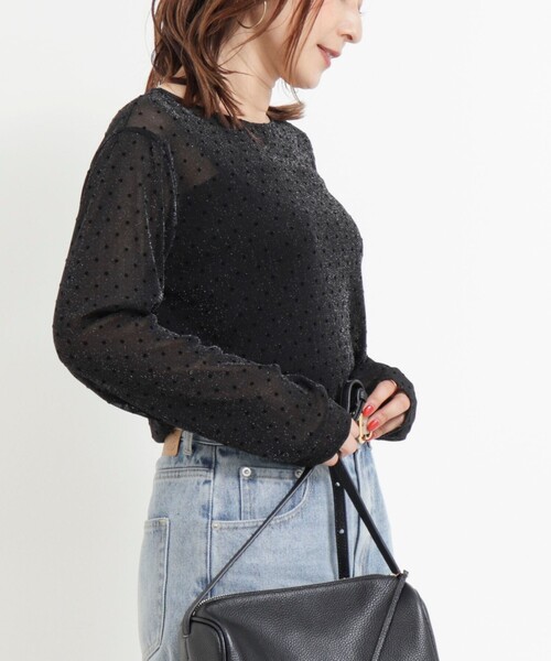新品✨ノーリーズドットカットソー NOLLEY'S tシャツ ラメフロッキードットプルオーバーカットソー