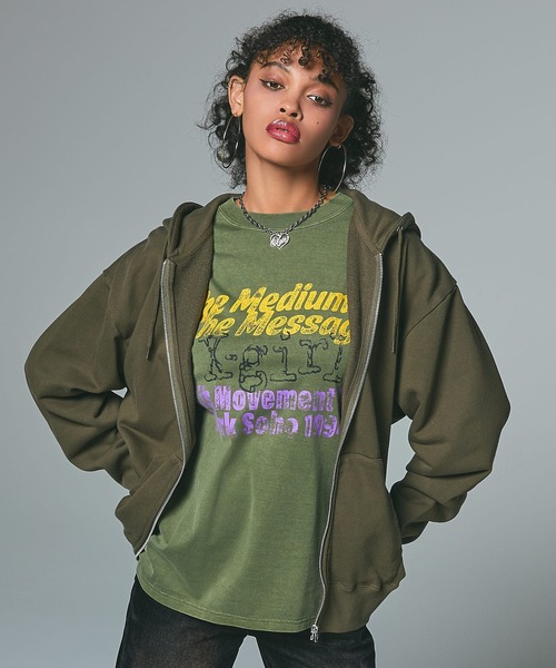 パーカー MESSAGE AND FACE ZIP UP SWEAT HOODIE レディース メンズ | X-girl | 07