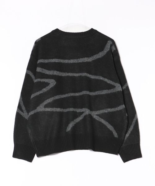 NAVY ニット セーター ニュアンスライン柄 もちりクルーネックニット