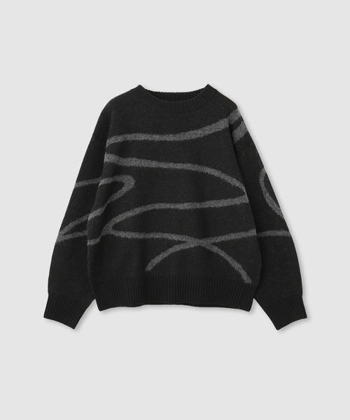【中古】未使用品 リサウンドクロージング DIAMOND RAHBEN SWEATER クルーネック ニット セーター 3〜4 NAVY ニット セーター ニュアンスライン柄 もちりクルーネックニット