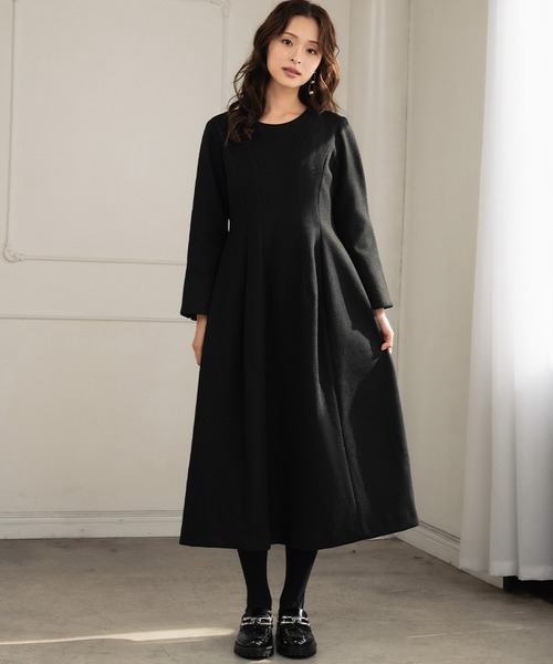 美品✨フォクシー タックコクーンドレスワンピース フォーマル ブラック 38 ELFRANK ワンピース 「2025AW」クルーネック コクーン フォーマル