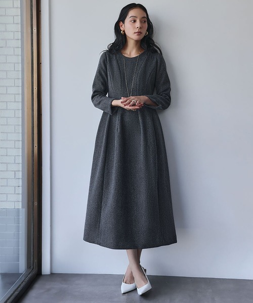 美品✨ マルティニーク ツイードコクーンワンピース グレー ELFRANK ワンピース 「2025AW」クルーネック コクーン フォーマル