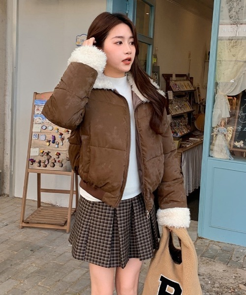 ダウンコート ダウンジャケット 衿＆袖ボア ワンポイント エコダウン