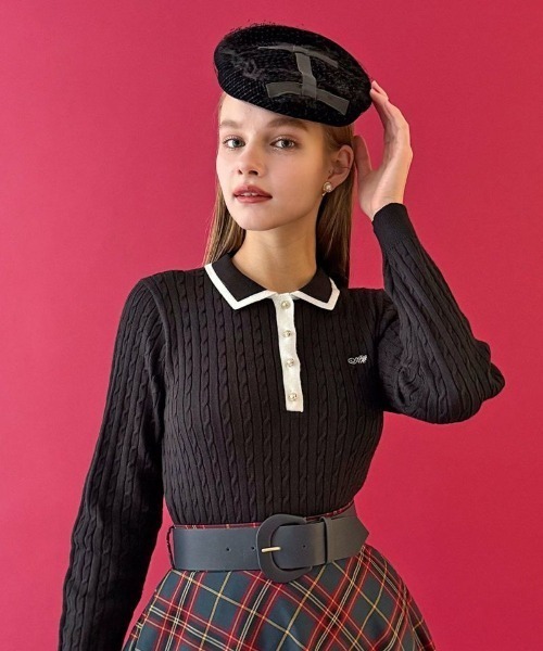 アンアナザーアンジェラス（an another angelus）/【洗える】エンブレム釦配色ラインニットポロ an another angelus（アンアナザーアンジェラス） ニット セーター