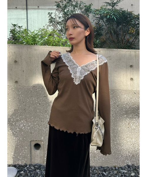 Henon. レースVネックカットトップス Henon. tシャツ レースVネックカットトップス レディース : ZOZOTOWN