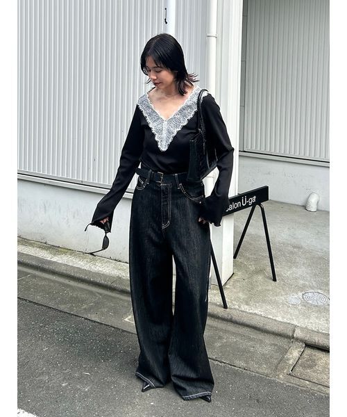 Henon. tシャツ レースVネックカットトップス レディース : ZOZOTOWN