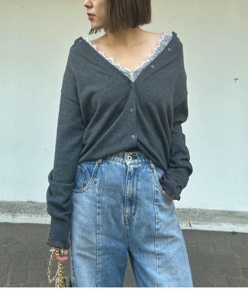 Henon. tシャツ レースVネックカットトップス レディース : ZOZOTOWN