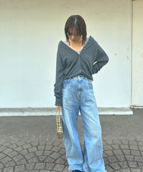 Henon. tシャツ レースVネックカットトップス レディース : ZOZOTOWN