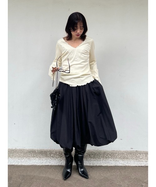 Henon. tシャツ レースVネックカットトップス レディース : ZOZOTOWN