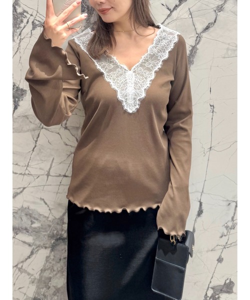 Henon. tシャツ レースVネックカットトップス レディース : ZOZOTOWN